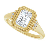 Milgrain bezel ring setting with round center stone option variant--Emerald variant--1CT variant--14K-yellow-gold