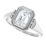Milgrain bezel engagement ring, band detail view variant--Emerald variant--1CT variant--14K-white-gold