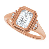 Milgrain bezel diamond ring setting from above variant--Emerald variant--1CT variant--14K-rose-gold