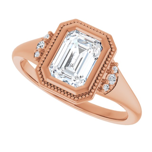 Milgrain bezel diamond ring setting from above variant--Emerald variant--1CT variant--14K-rose-gold