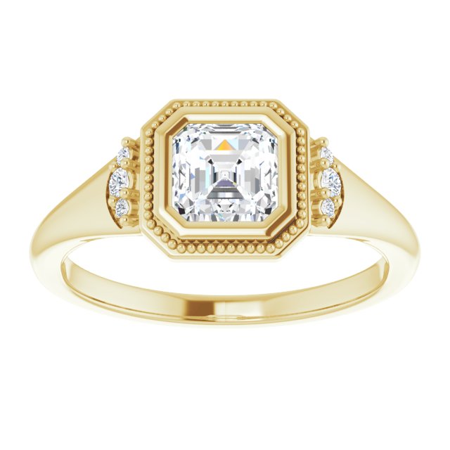 14K yellow gold .5CT Asscher Diamond Milgrain Bezel-Set Diamond Engagement Ring Setting variant--Asscher variant--1CT variant--14K-yellow-gold