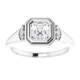 14K white gold .5CT Asscher Diamond Milgrain Bezel-Set Diamond Engagement Ring Setting variant--Asscher variant--1CT variant--14K-white-gold