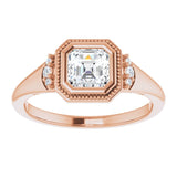 14K rose gold .5CT Asscher Diamond Milgrain Bezel-Set Diamond Engagement Ring Setting variant--Asscher variant--1CT variant--14K-rose-gold