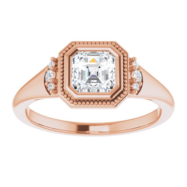 14K rose gold .5CT Asscher Diamond Milgrain Bezel-Set Diamond Engagement Ring Setting variant--Asscher variant--1CT variant--14K-rose-gold