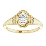 14K yellow gold .5CT Oval Diamond Milgrain Bezel-Set Diamond Engagement Ring Setting variant--Oval variant--1CT variant--14K-yellow-gold