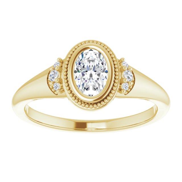 14K yellow gold .5CT Oval Diamond Milgrain Bezel-Set Diamond Engagement Ring Setting variant--Oval variant--1CT variant--14K-yellow-gold