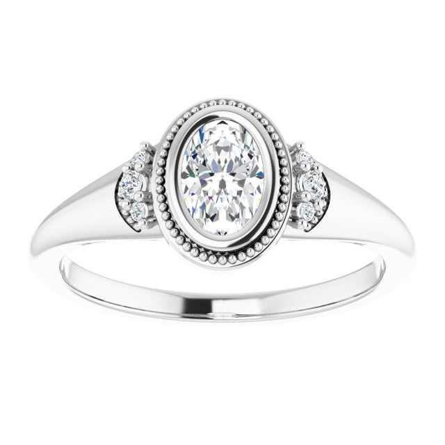 14K white gold .5CT Oval Diamond Milgrain Bezel-Set Diamond Engagement Ring Setting variant--Oval variant--1CT variant--14K-white-gold