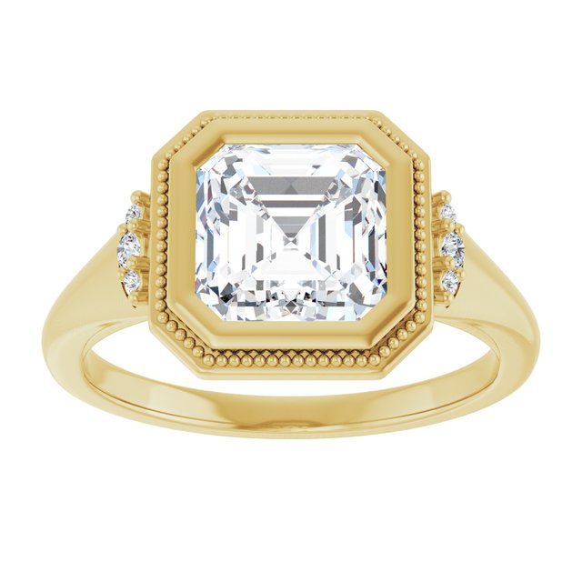 14K yellow gold 2CT Asscher Diamond Milgrain Bezel-Set Diamond Engagement Ring Setting/2-CT variant--.5CT variant--Cushion variant--.5CT variant--14K-yellow-gold