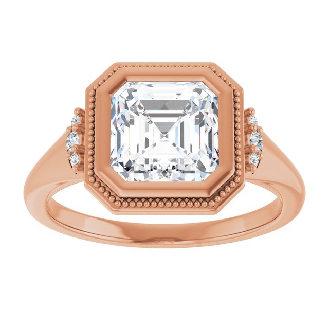 14K rose gold 2CT Asscher Diamond Milgrain Bezel-Set Diamond Engagement Ring Setting/2-CT variant--.5CT variant--Cushion variant--.5CT variant--14K-rose-gold