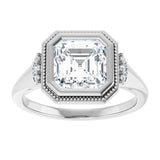 14K white gold 2CT Asscher Diamond Milgrain Bezel-Set Diamond Engagement Ring Setting/2-CT variant--.5CT variant--Cushion variant--.5CT variant--14K-white-gold