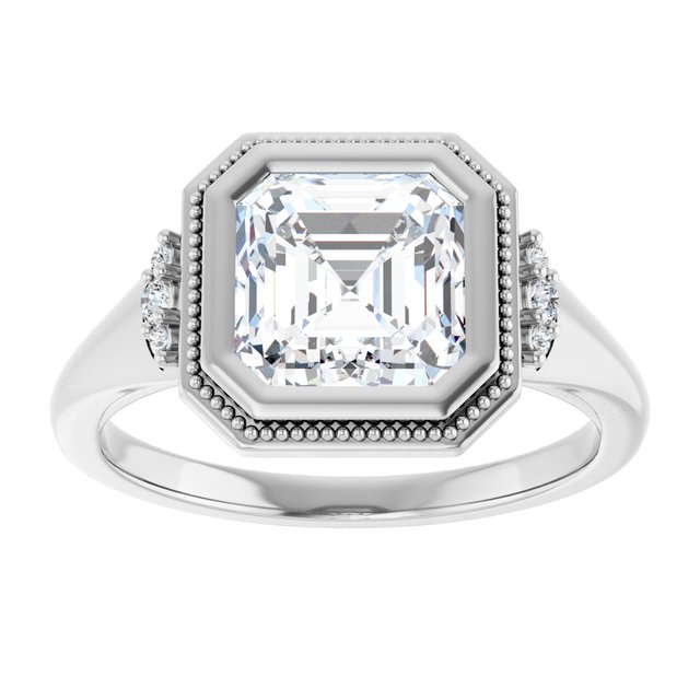14K white gold 2CT Asscher Diamond Milgrain Bezel-Set Diamond Engagement Ring Setting/2-CT variant--.5CT variant--Cushion variant--.5CT variant--14K-white-gold