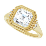 Milgrain bezel ring with 1CT asscher cut center variant--Asscher variant--2CT variant--14K-yellow-gold