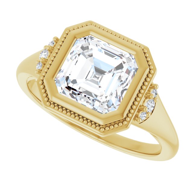 Milgrain bezel ring with 1CT asscher cut center variant--Asscher variant--2CT variant--14K-yellow-gold