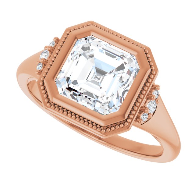 Milgrain bezel asscher diamond setting, band profile variant--Asscher variant--2CT variant--14K-rose-gold
