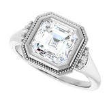 Milgrain bezel asscher diamond ring, three-quarter view variant--Asscher variant--2CT variant--14K-white-gold