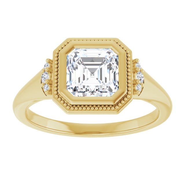14K yellow gold 1CT Asscher Diamond Milgrain Bezel-Set Diamond Engagement Ring Setting variant--Asscher variant--2CT variant--14K-yellow-gold