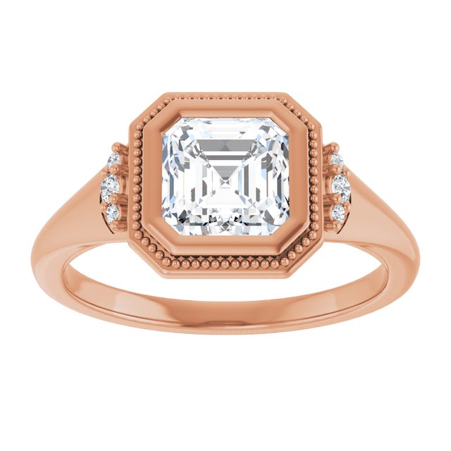14K rose gold 1CT Asscher Diamond Milgrain Bezel-Set Diamond Engagement Ring Setting variant--Asscher variant--2CT variant--14K-rose-gold