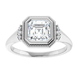 14K white gold 1CT Asscher Diamond Milgrain Bezel-Set Diamond Engagement Ring Setting variant--Asscher variant--2CT variant--14K-white-gold