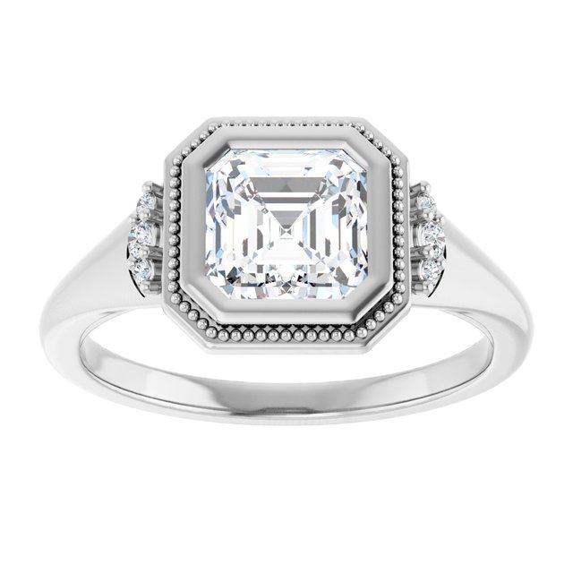 14K white gold 1CT Asscher Diamond Milgrain Bezel-Set Diamond Engagement Ring Setting variant--Asscher variant--2CT variant--14K-white-gold
