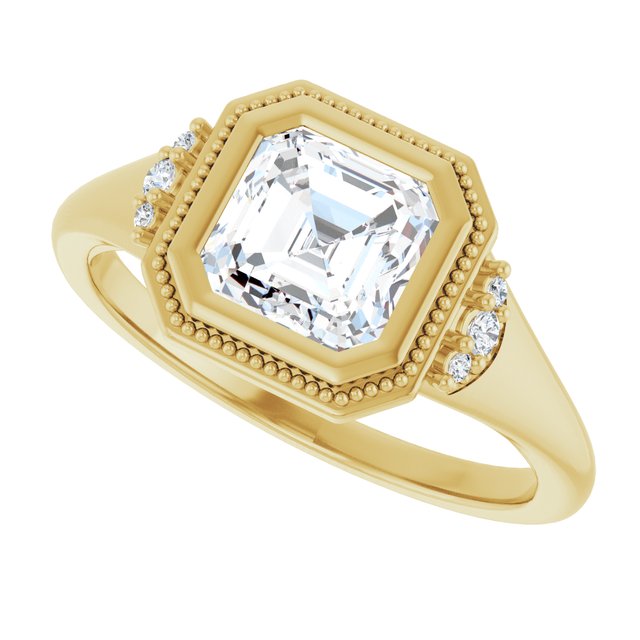 Milgrain bezel engagement ring with asscher cut center stone variant--Asscher variant--1CT variant--14K-yellow-gold