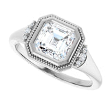 Milgrain bezel asscher diamond ring, alternate angle variant--Asscher variant--1CT variant--14K-white-gold