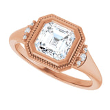 Milgrain bezel asscher diamond setting, side view variant--Asscher variant--1CT variant--14K-rose-gold