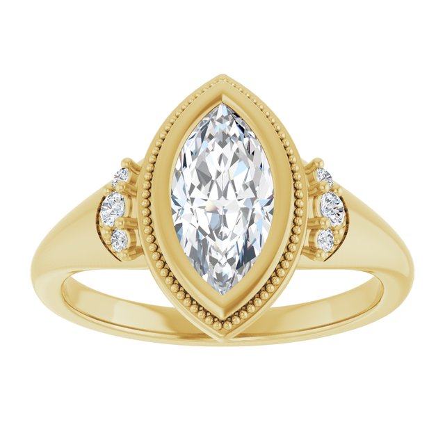 14K yellow gold 1CT Marquise Diamond Milgrain Bezel-Set Diamond Engagement Ring Setting variant--Marquise variant--2CT variant--14K-yellow-gold