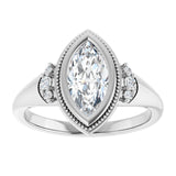 14K white gold 1CT Marquise Diamond Milgrain Bezel-Set Diamond Engagement Ring Setting variant--Marquise variant--2CT variant--14K-white-gold