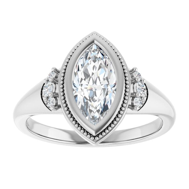 14K white gold 1CT Marquise Diamond Milgrain Bezel-Set Diamond Engagement Ring Setting variant--Marquise variant--2CT variant--14K-white-gold