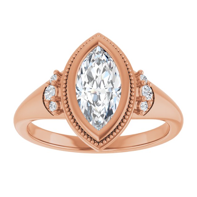 14K rose gold 1CT Marquise Diamond Milgrain Bezel-Set Diamond Engagement Ring Setting variant--Marquise variant--2CT variant--14K-rose-gold