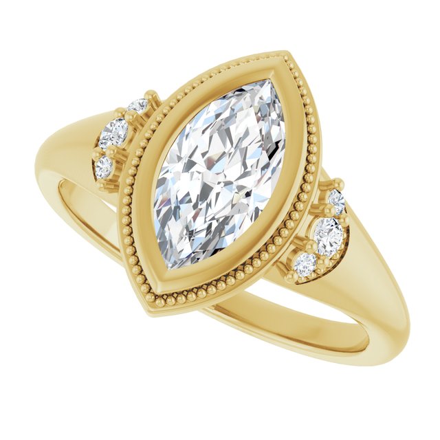 Milgrain bezel engagement ring with marquise cut center stone variant--Marquise variant--1CT variant--14K-yellow-gold