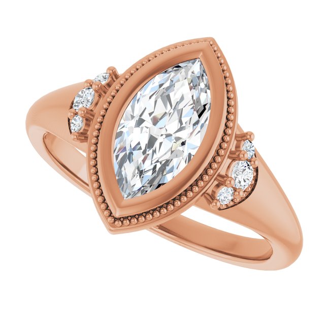 Milgrain bezel marquise diamond setting, side view variant--Marquise variant--1CT variant--14K-rose-gold