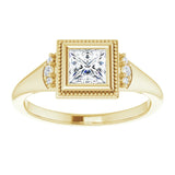 14K yellow gold .5CT Square Diamond Milgrain Bezel-Set Diamond Engagement Ring Setting variant--Square variant--1CT variant--14K-yellow-gold