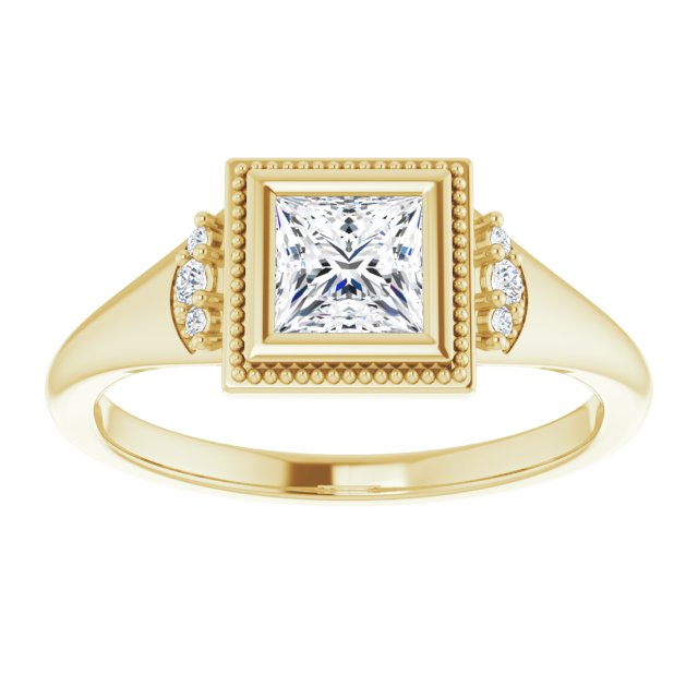 14K yellow gold .5CT Square Diamond Milgrain Bezel-Set Diamond Engagement Ring Setting variant--Square variant--1CT variant--14K-yellow-gold