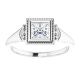 14K white gold .5CT Square Diamond Milgrain Bezel-Set Diamond Engagement Ring Setting variant--Square variant--1CT variant--14K-white-gold