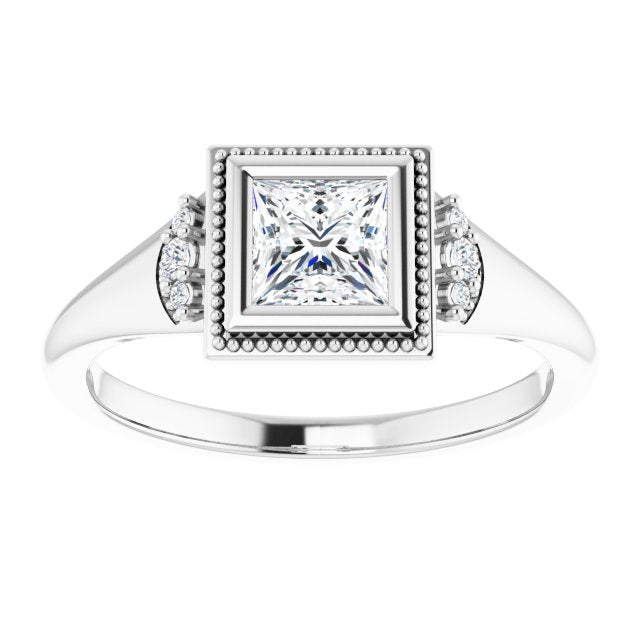 14K white gold .5CT Square Diamond Milgrain Bezel-Set Diamond Engagement Ring Setting variant--Square variant--1CT variant--14K-white-gold