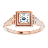 14K rose gold .5CT Square Diamond Milgrain Bezel-Set Diamond Engagement Ring Setting variant--Square variant--1CT variant--14K-rose-gold