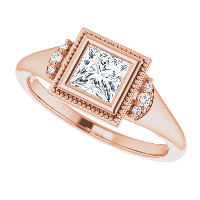Milgrain bezel pear cut setting, overhead view/2-CT variant--.5CT variant--Square variant--.5CT variant--14K-rose-gold