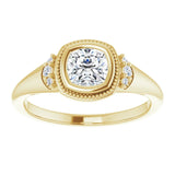14K yellow gold .5CT Cushion Diamond Milgrain Bezel-Set Diamond Engagement Ring Setting variant--Cushion variant--1CT variant--14K-yellow-gold