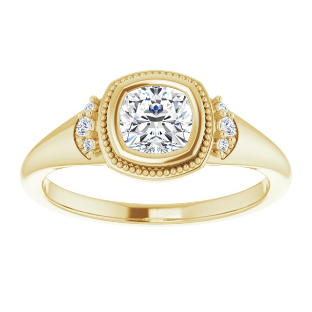 14K yellow gold .5CT Cushion Diamond Milgrain Bezel-Set Diamond Engagement Ring Setting variant--Cushion variant--1CT variant--14K-yellow-gold