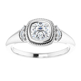 14K white gold .5CT Cushion Diamond Milgrain Bezel-Set Diamond Engagement Ring Setting variant--Cushion variant--1CT variant--14K-white-gold
