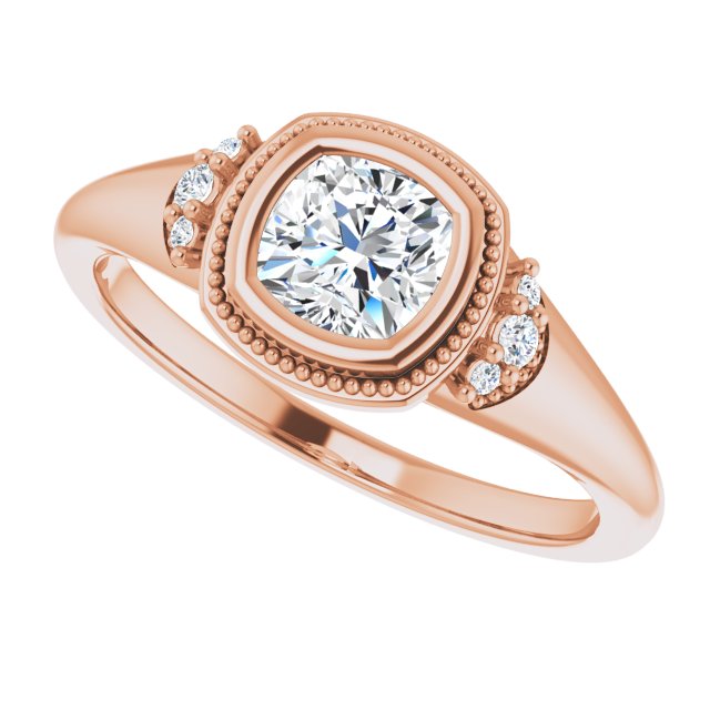 Milgrain bezel asscher cut setting, overhead view/2-CT variant--.5CT variant--Cushion variant--.5CT variant--14K-rose-gold