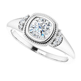 Milgrain bezel asscher diamond ring, alternate angle/2-CT variant--.5CT variant--Cushion variant--.5CT variant--14K-white-gold