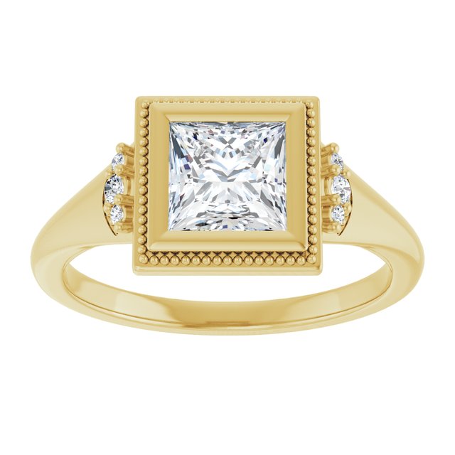14K yellow gold 1CT Square Diamond Milgrain Bezel-Set Diamond Engagement Ring Setting variant--Square variant--2CT variant--14K-yellow-gold
