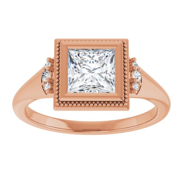 14K rose gold 1CT Square Diamond Milgrain Bezel-Set Diamond Engagement Ring Setting variant--Square variant--2CT variant--14K-rose-gold