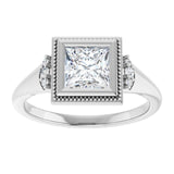 14K white gold 1CT Square Diamond Milgrain Bezel-Set Diamond Engagement Ring Setting variant--Square variant--2CT variant--14K-white-gold