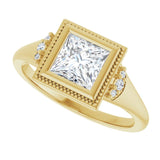 Milgrain bezel engagement ring with square cut center stone variant--Square variant--1CT variant--14K-yellow-gold