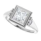 Milgrain bezel square diamond ring, alternate angle variant--Square variant--1CT variant--14K-white-gold