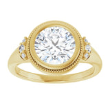 14K yellow gold 2CT Round Diamond Milgrain Bezel-Set Diamond Engagement Ring Setting/2-CT variant--.5CT variant--Asscher variant--.5CT variant--14K-yellow-gold
