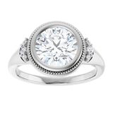 14K white gold 2CT Round Diamond Milgrain Bezel-Set Diamond Engagement Ring Setting/2-CT variant--.5CT variant--Asscher variant--.5CT variant--14K-white-gold